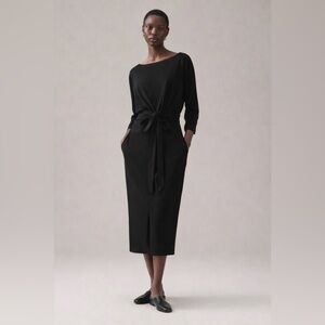BOUTIQUE 1861 - Black Wrap-Style Midi Dress | Tie Waist | Minimalist Chic